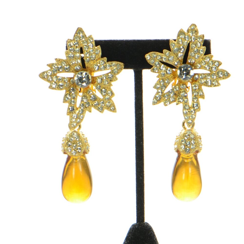 Vintage Kenneth Jay Lane KJL Goldtone Crystal Clip Earrings - Picture 2 of 9
